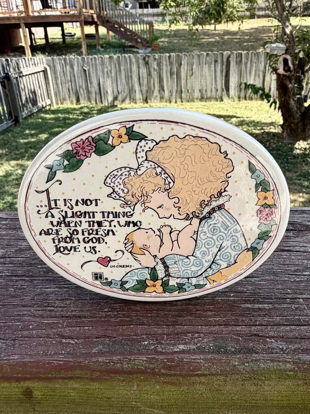 Rare 1994 Mary Engelbreit Dickens Quote Ceramic Plaque Mother Child Vintage